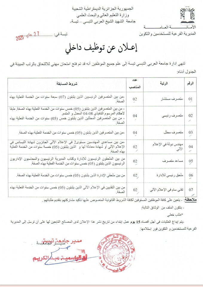 You are currently viewing اعلان عن توظيف داخلي